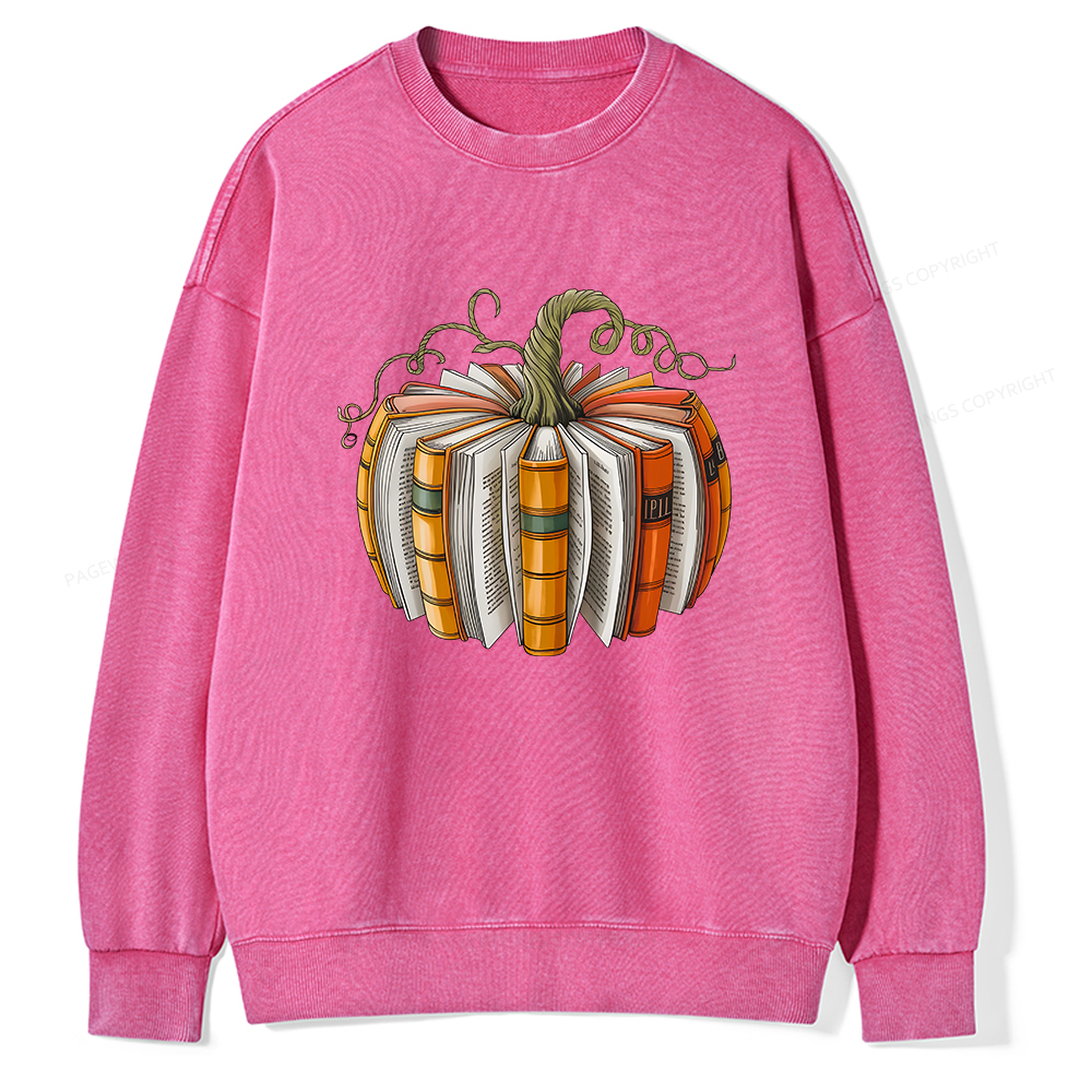 Pagewings Fall Book Pumpkin Unisex Washed Sweatshirt