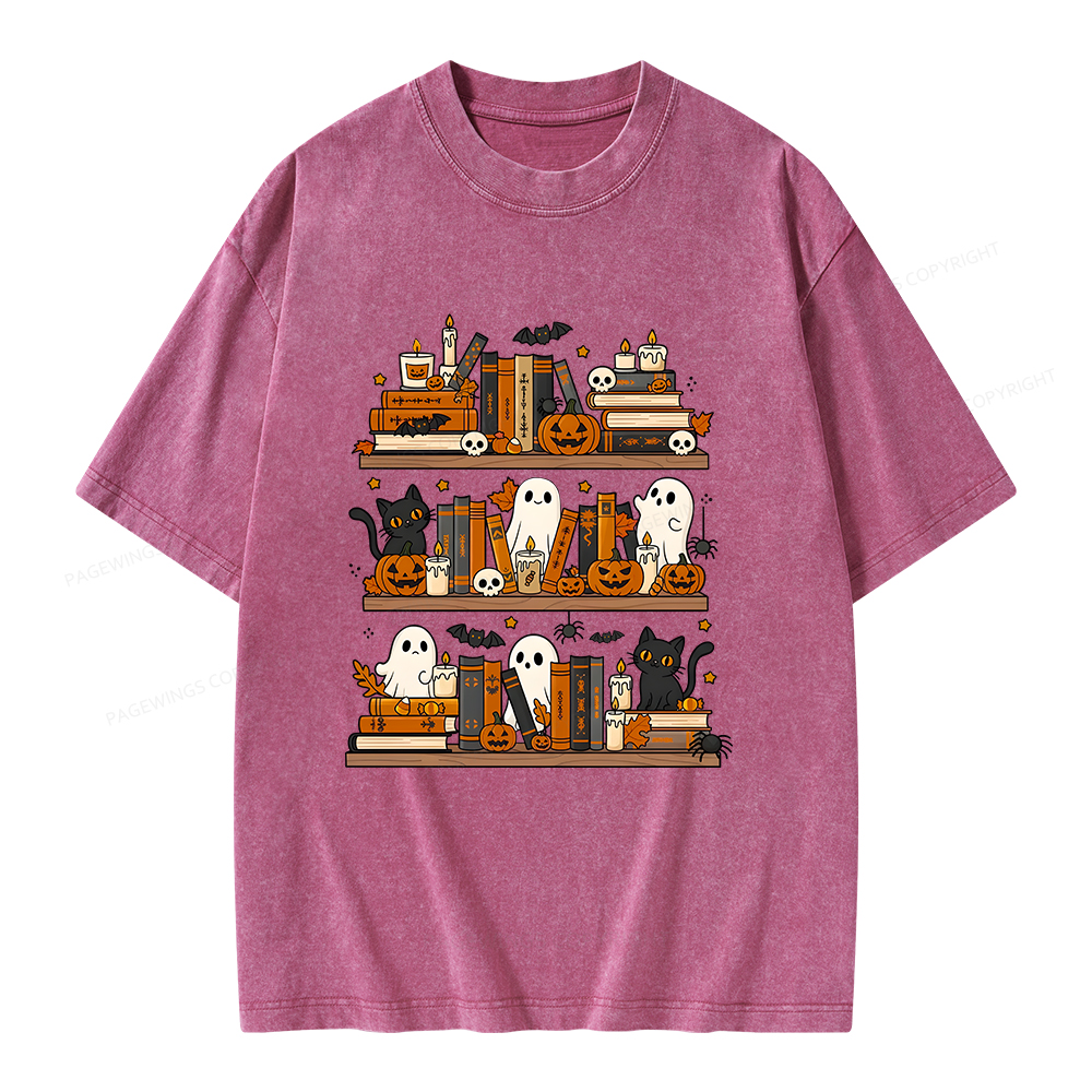Pagewings Spooky Bookshelf Unisex Washed T-shirt