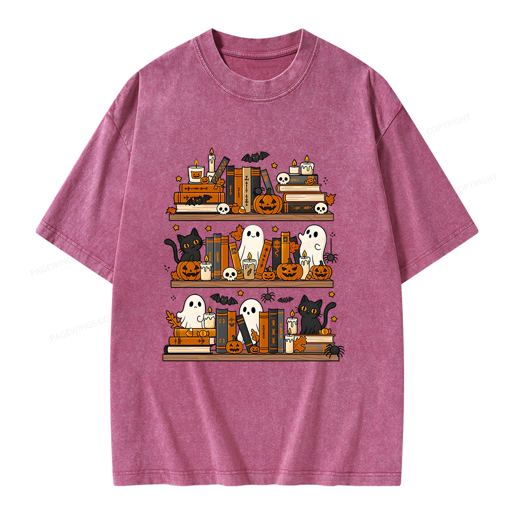 Pagewings Spooky Bookshelf Unisex Washed T-shirt