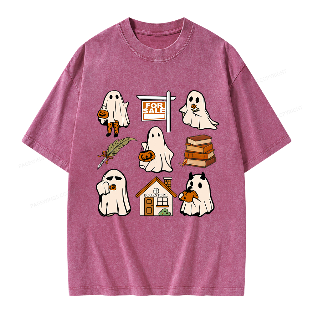 Pagewings Halloween Ghosts Going To Buy Books Unisex Washed T-shirt