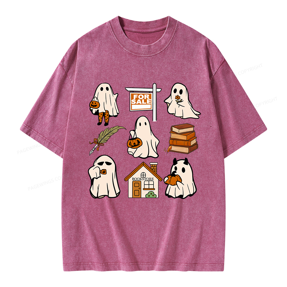 Pagewings Halloween Ghosts Going To Buy Books Unisex Washed T-shirt
