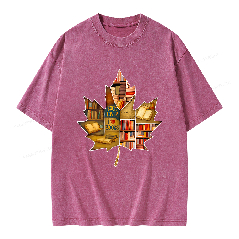 Pagewings Bookstore Puzzle Maple Leaf Unisex Washed T-shirt