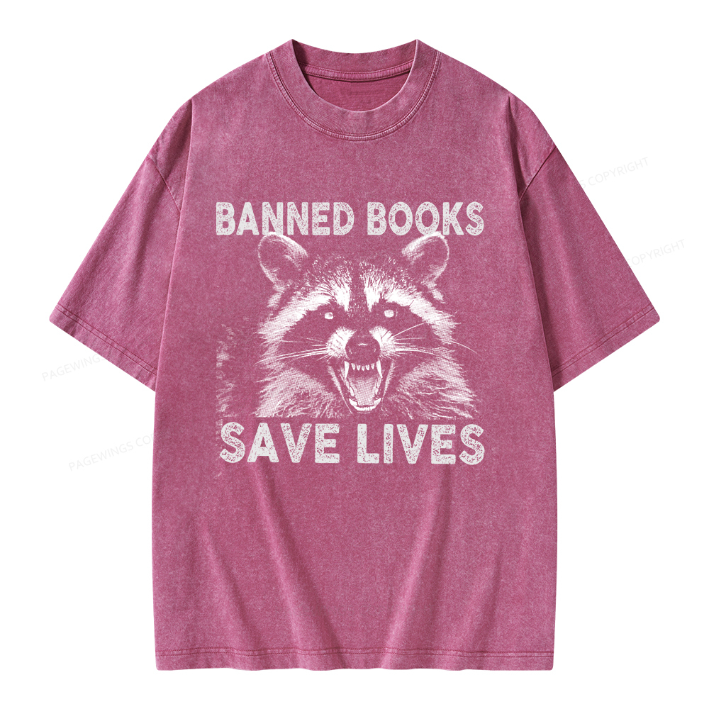 Pagewings Banned Books Save Lives Unisex Washed T-shirt