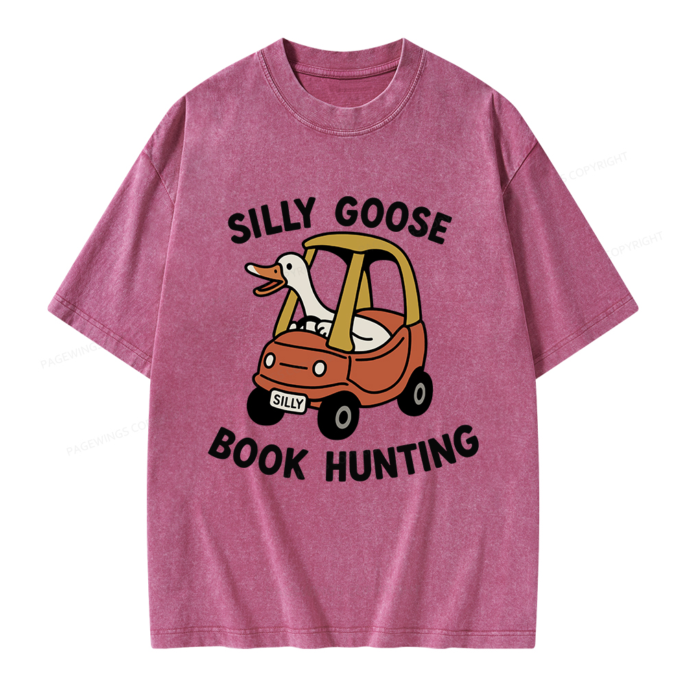 Pagewings Silly Goose Book Hunting Unisex Washed T-shirt