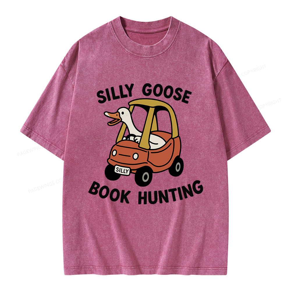 Pagewings Silly Goose Book Hunting Unisex Washed T-shirt