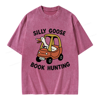 Pagewings Silly Goose Book Hunting Unisex Washed T-shirt