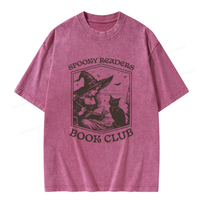 Pagewings Spooky Readers Book Club Unisex Washed T-shirt