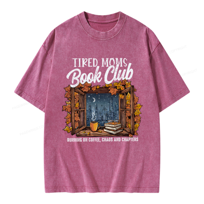 Pagewings Fall Tired Moms Book Club Unisex Washed T-shirt