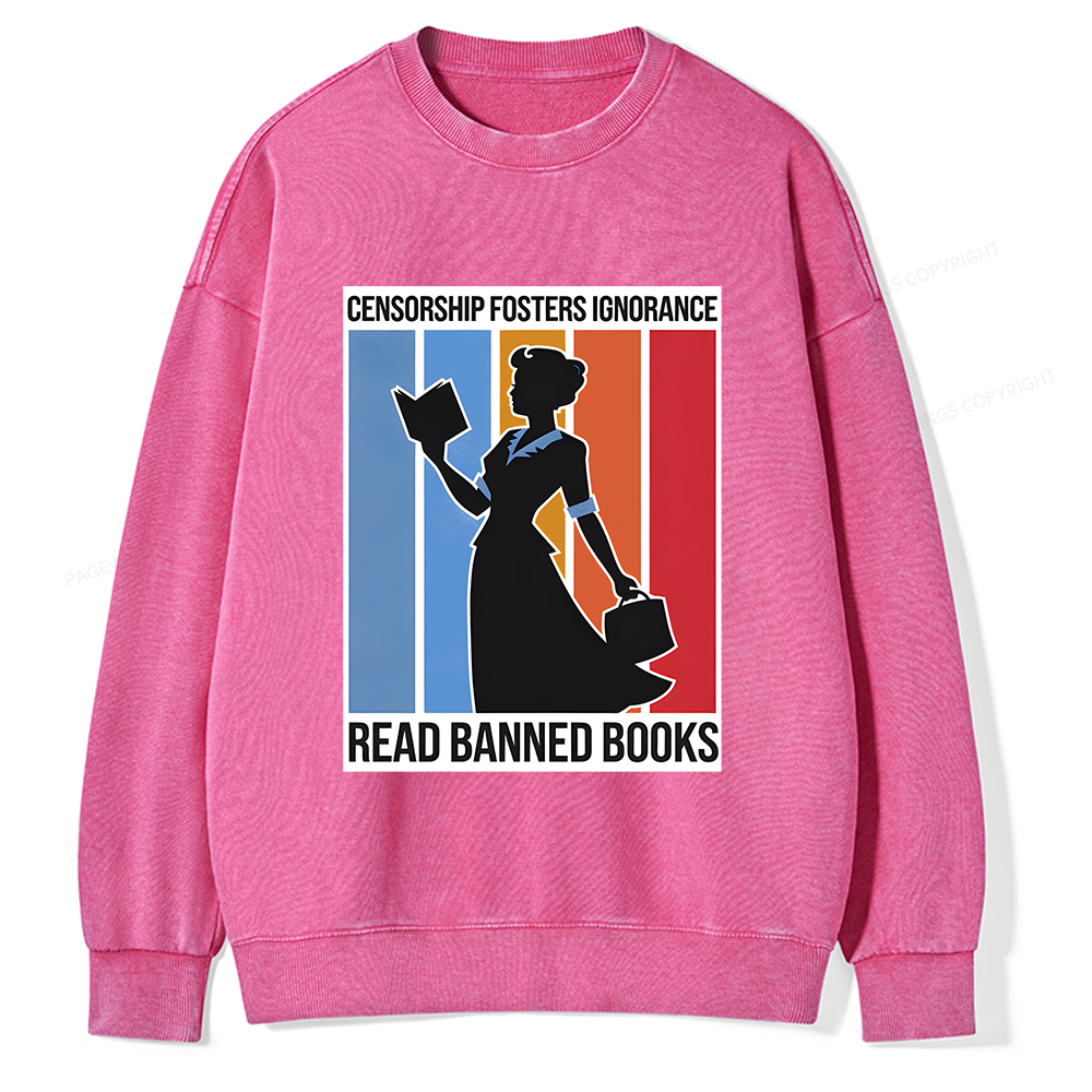 Pagewings Read Banned Books Unisex Washed Sweatshirt