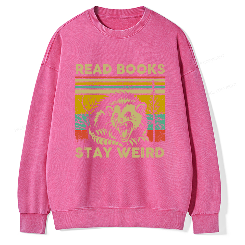Pagewings Read Books Stay Weird Unisex Washed Sweatshirt