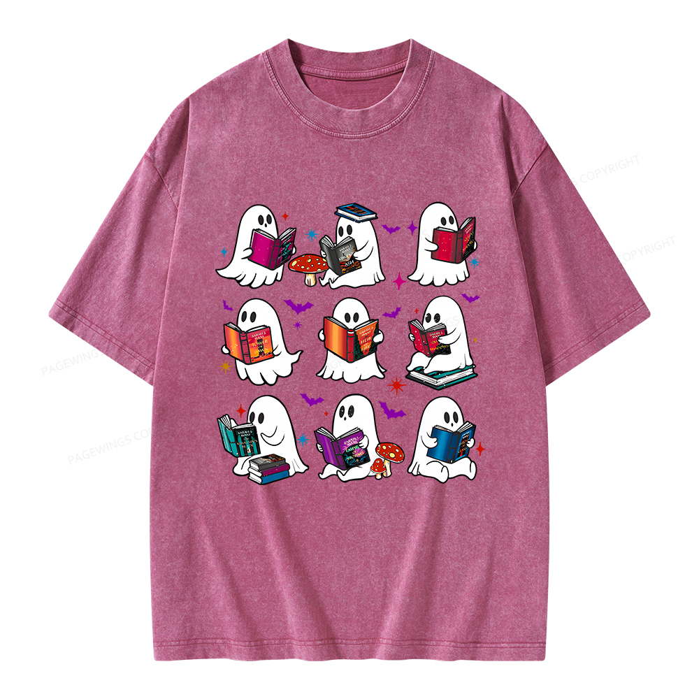 Pagewings Ghost Reading Book Unisex Washed T-shirt