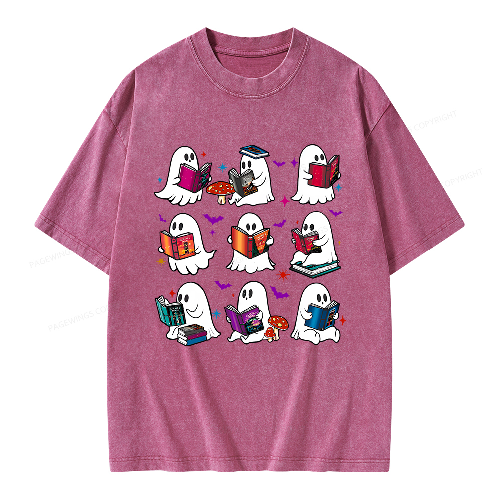 Pagewings Ghost Reading Book Unisex Washed T-shirt