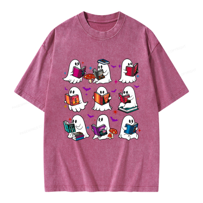 Pagewings Ghost Reading Book Unisex Washed T-shirt