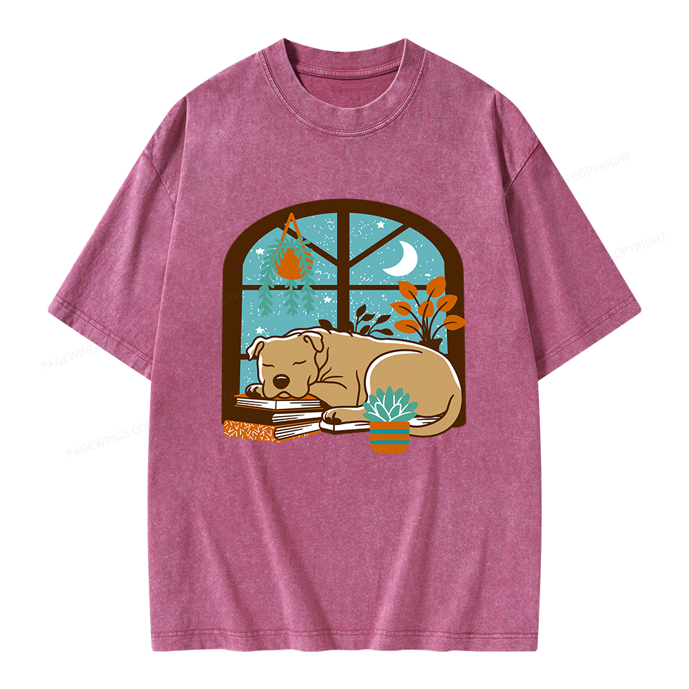 Pagewings Sleepy Pit Bull Terrier  Unisex Washed T-shirt