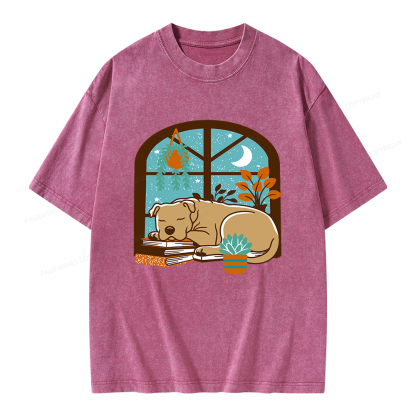 Pagewings Sleepy Pit Bull Terrier  Unisex Washed T-shirt