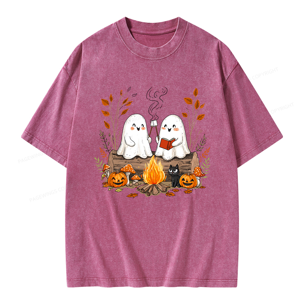 Pagewings Cute Ghost Halloween Unisex Washed T-shirt