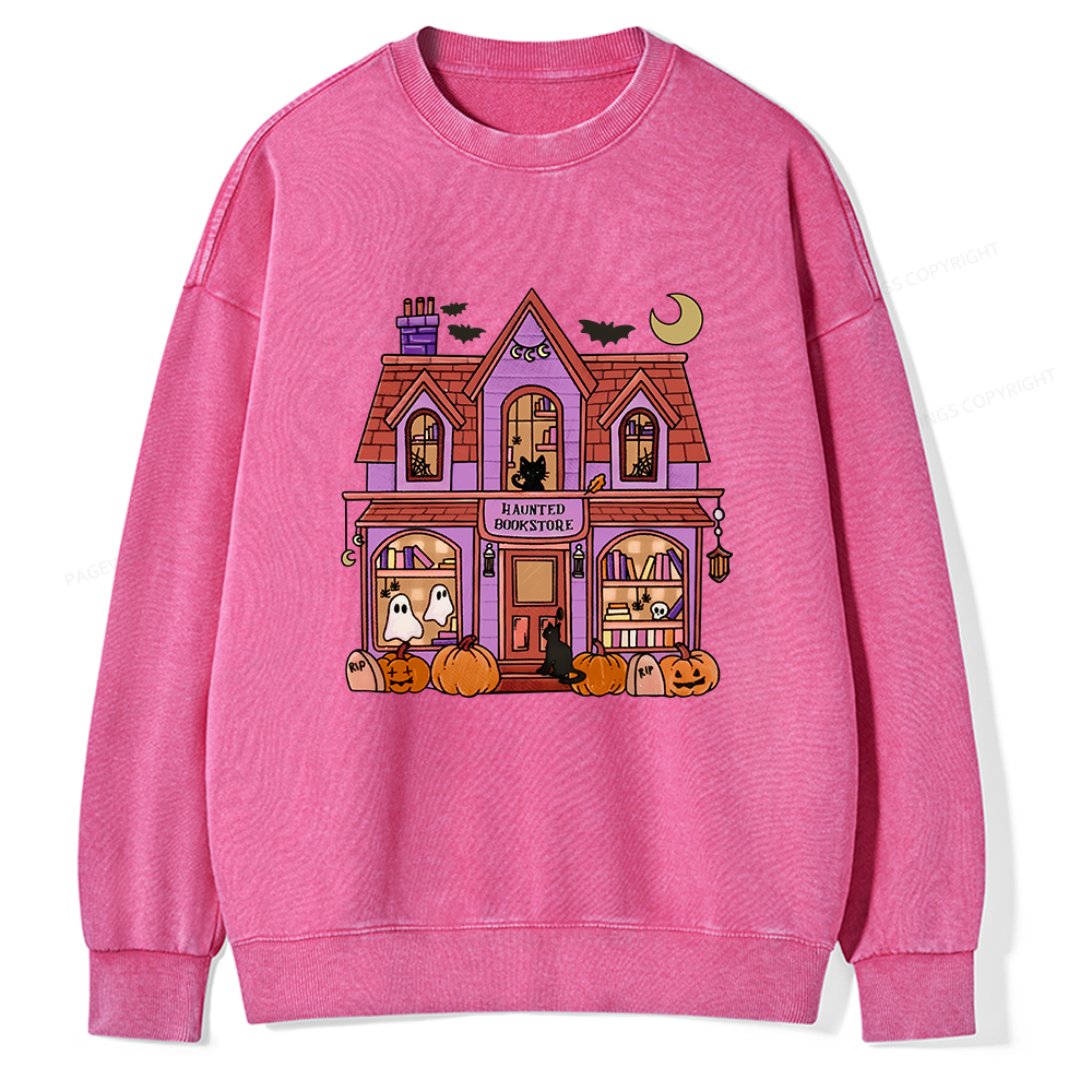 Pagewings Haunted Bookstore Unisex Washed Sweatshirt