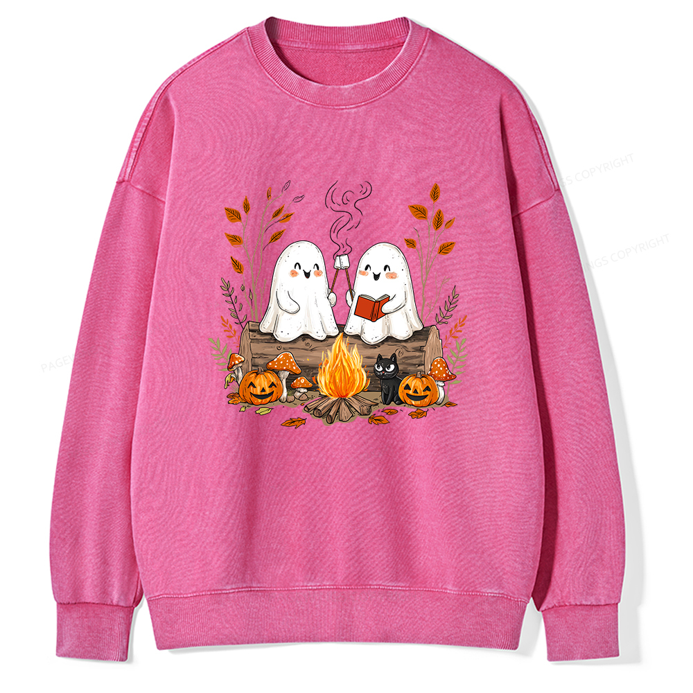 Pagewings Cute Ghost Halloween Unisex Washed Sweatshirt