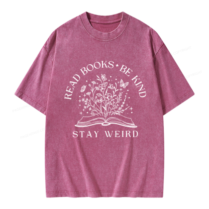 Pagewings Read Books Be Kind Stay Weird Unisex Washed T-shirt