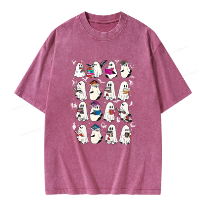 Pagewings Retro Ghost Book Fantasy Unisex Washed T-shirt