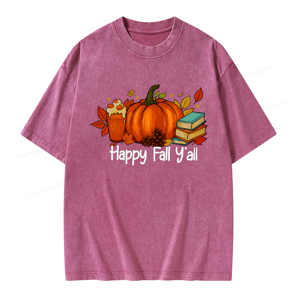Pagewings Happy Fall Yall Unisex Washed T-shirt
