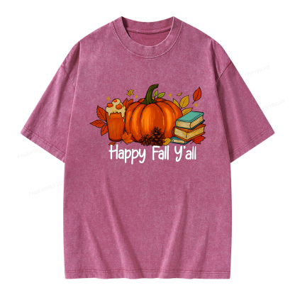 Pagewings Happy Fall Yall Unisex Washed T-shirt