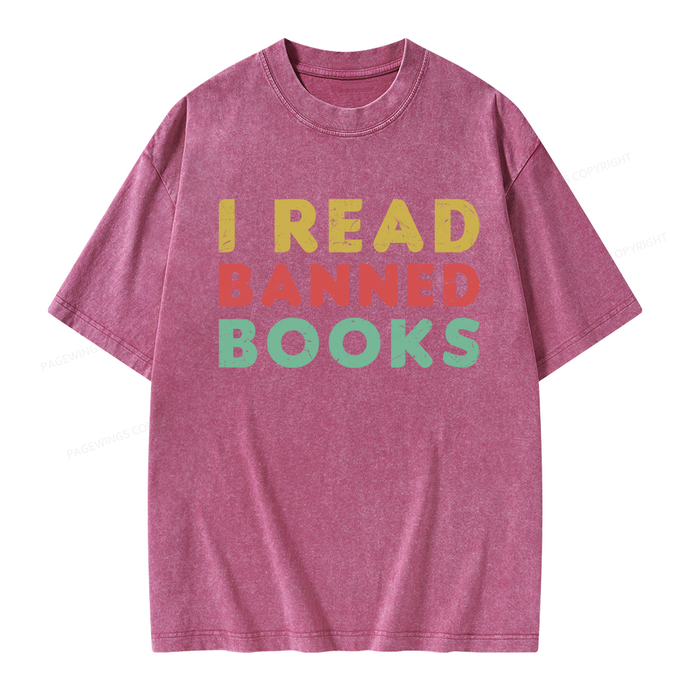 Pagewings Vintage I Read Banned Books Geek Readers T-Shirt Unisex Washed T-shirt