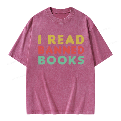 Pagewings Vintage I Read Banned Books Geek Readers T-Shirt Unisex Washed T-shirt