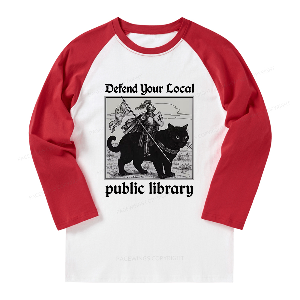 Pagewings Defend Your Local public library Long Sleeve Raglan T-shirt