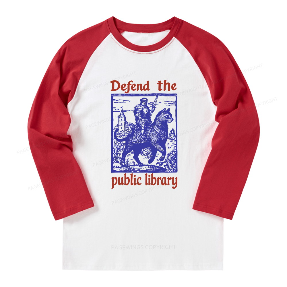 Pagewings Defend the Public Library Long Sleeve Raglan T-shirt