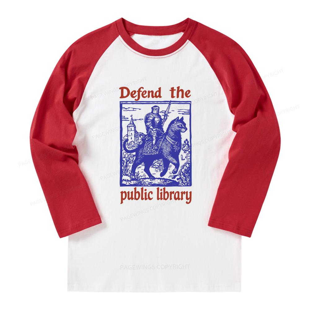 Pagewings Defend the Public Library Long Sleeve Raglan T-shirt