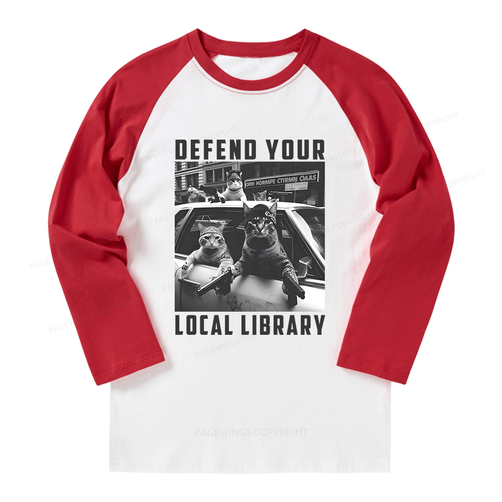 Pagewings Defend Your Local Library Long Sleeve Raglan T-shirt