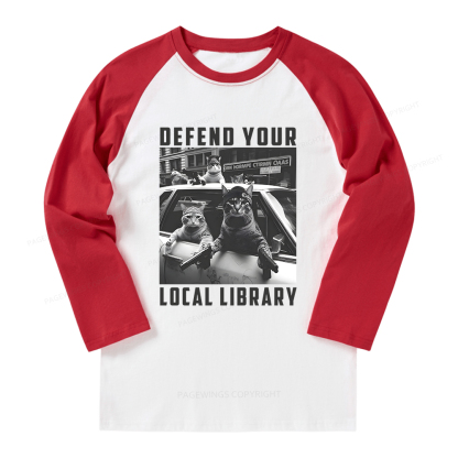 Pagewings Defend Your Local Library Long Sleeve Raglan T-shirt