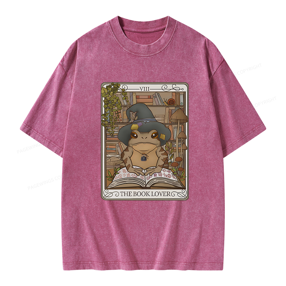 Pagewings Book Lover Frog Tarot Card Comfort Colors TShirt Unisex Washed T-shirt