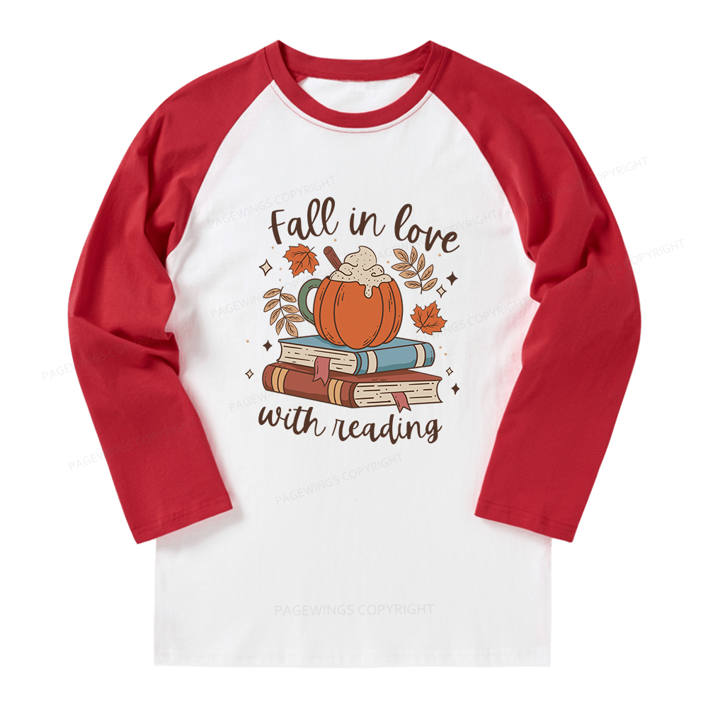 Pagewings Thanksgiving Fall in Love with Reading Long Sleeve Raglan T-shirt
