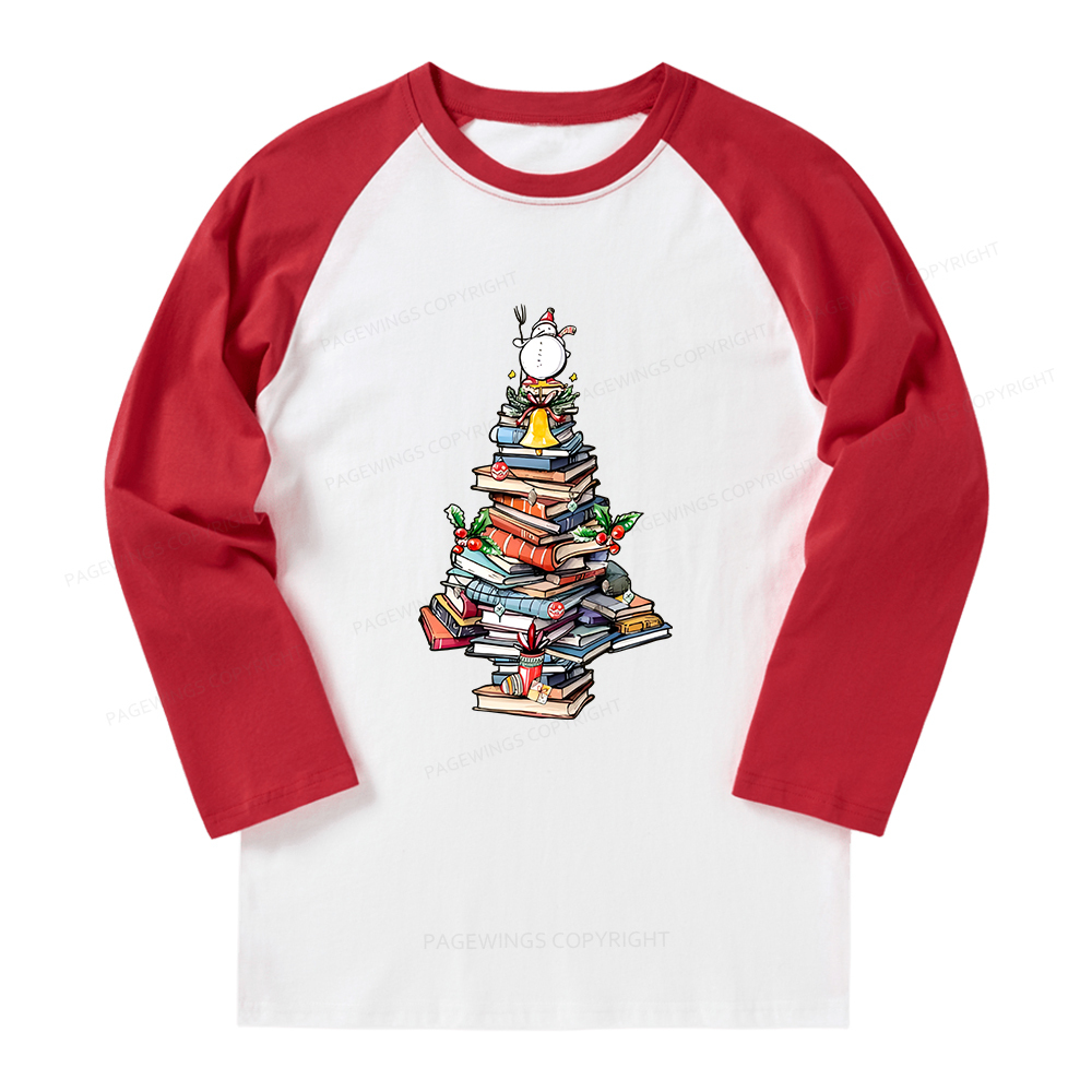 Pagewings Book Christmas Tree Long Sleeve Raglan T-shirt