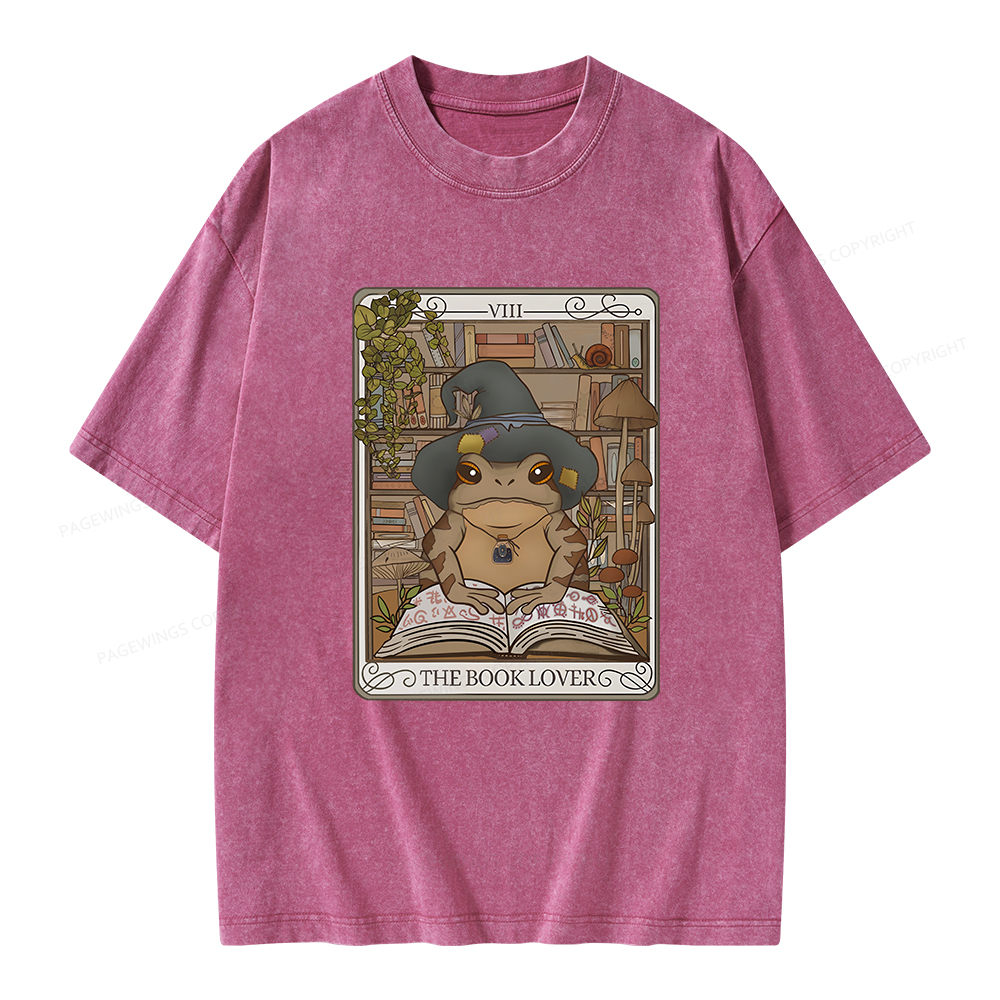 Pagewings Book Lover Frog Tarot Card Comfort Colors TShirt Unisex Washed T-shirt