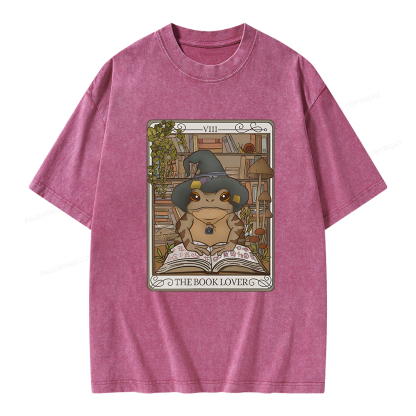 Pagewings Book Lover Frog Tarot Card Comfort Colors TShirt Unisex Washed T-shirt