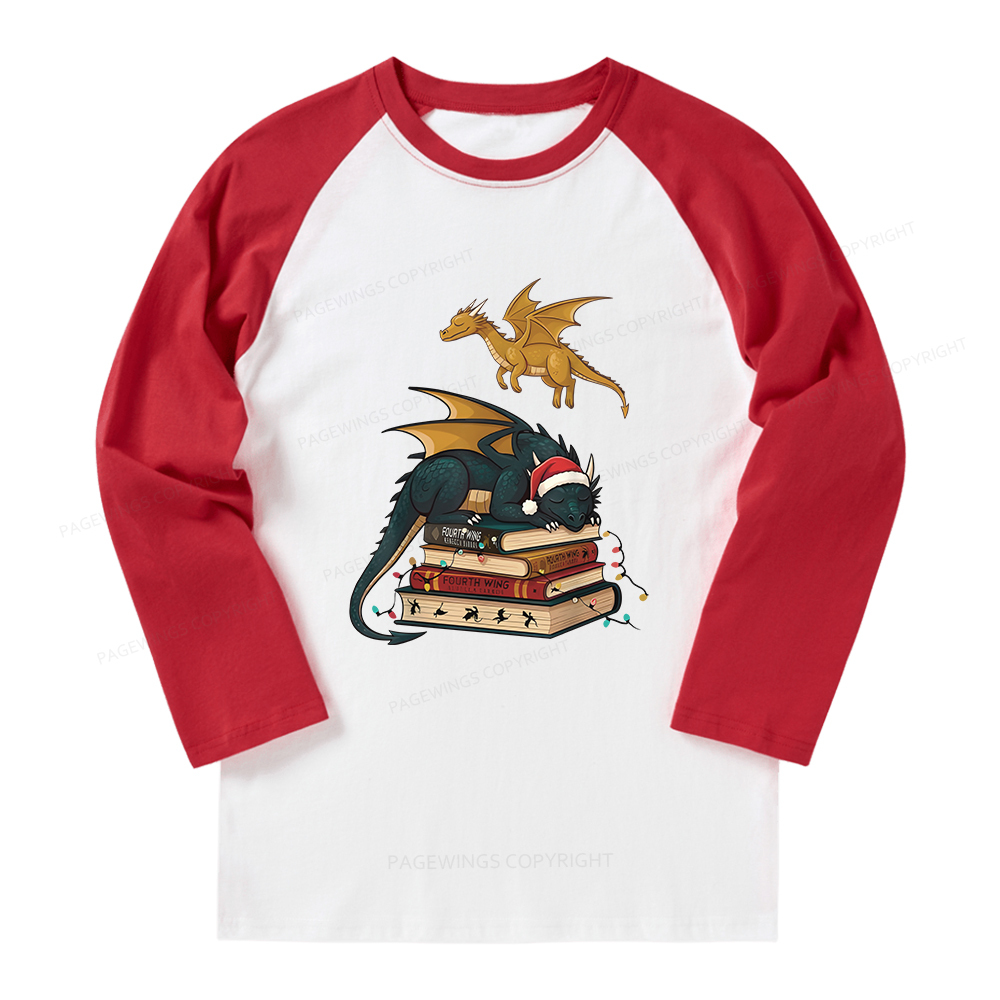 Pagewings Fourth Wing Dragons Christmas Long Sleeve Raglan T-shirt