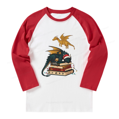 Pagewings Fourth Wing Dragons Christmas Long Sleeve Raglan T-shirt