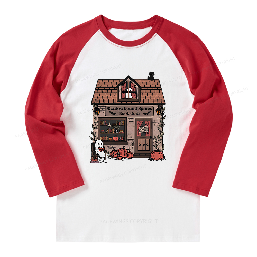 Pagewings Shadowbound Spines Bookstore Long Sleeve Raglan T-shirt