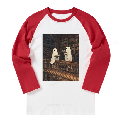 Pagewings Halloween Ghost Reading Long Sleeve Raglan T-shirt