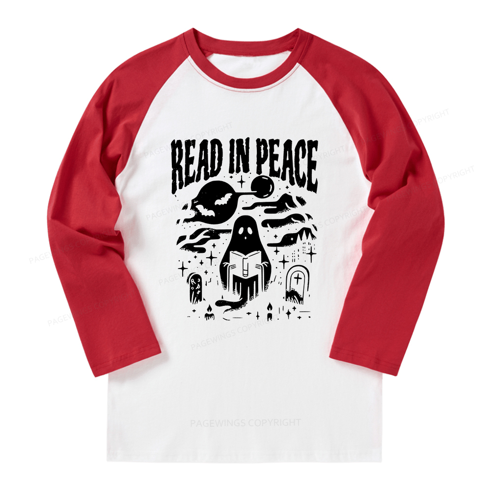 Pagewings Halloween Read In Peace Ghost Reading Long Sleeve Raglan T-shirt