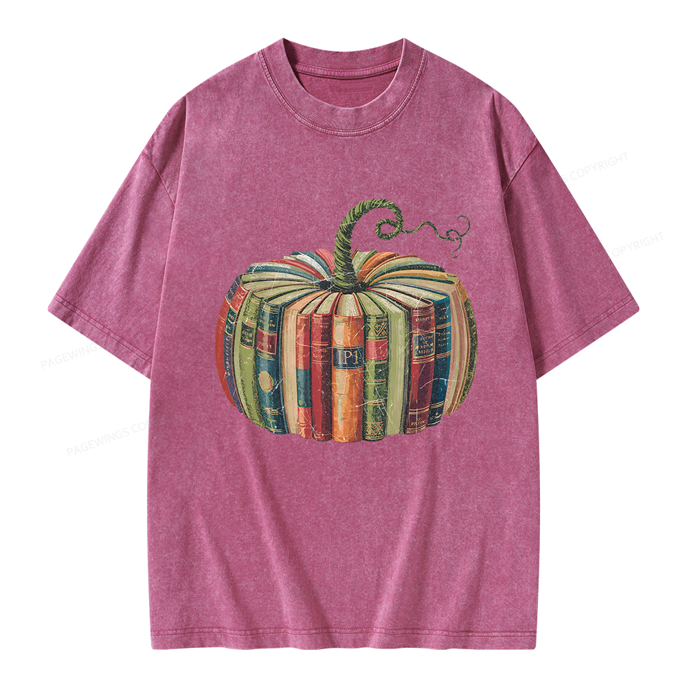 Pagewings Fall Book Pumpkin Unisex Washed T-shirt
