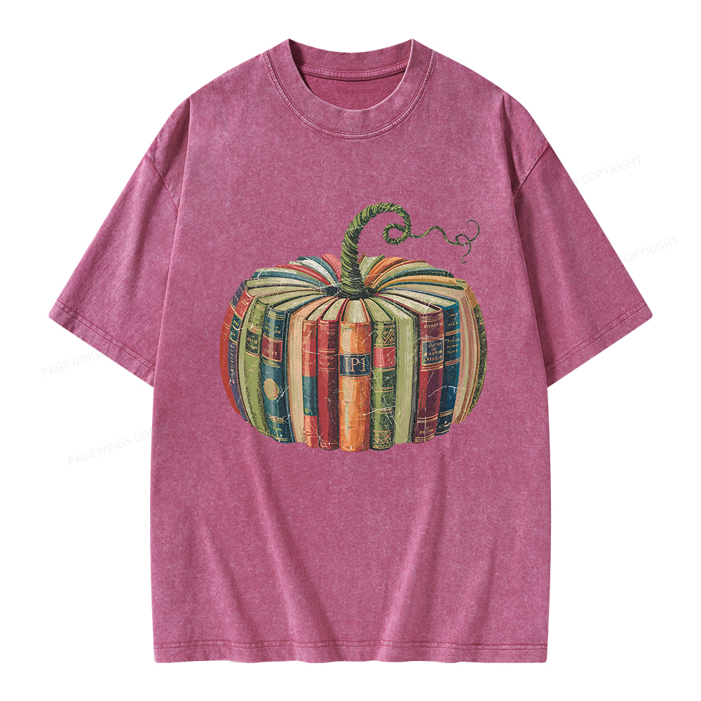 Pagewings Fall Book Pumpkin Unisex Washed T-shirt
