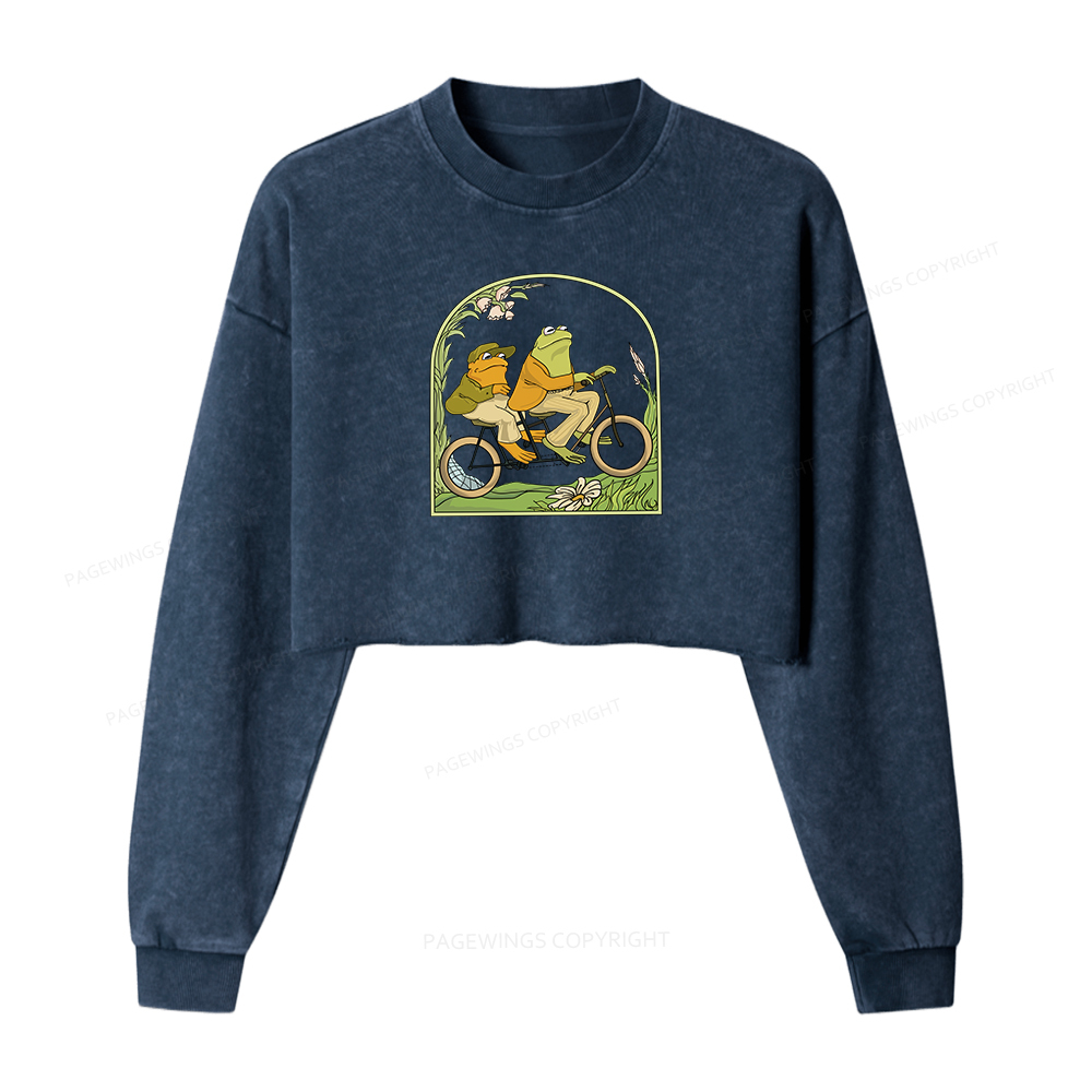 Pagewings Frog And Toad Book Vintage Women Washed Crop Sweatshirt