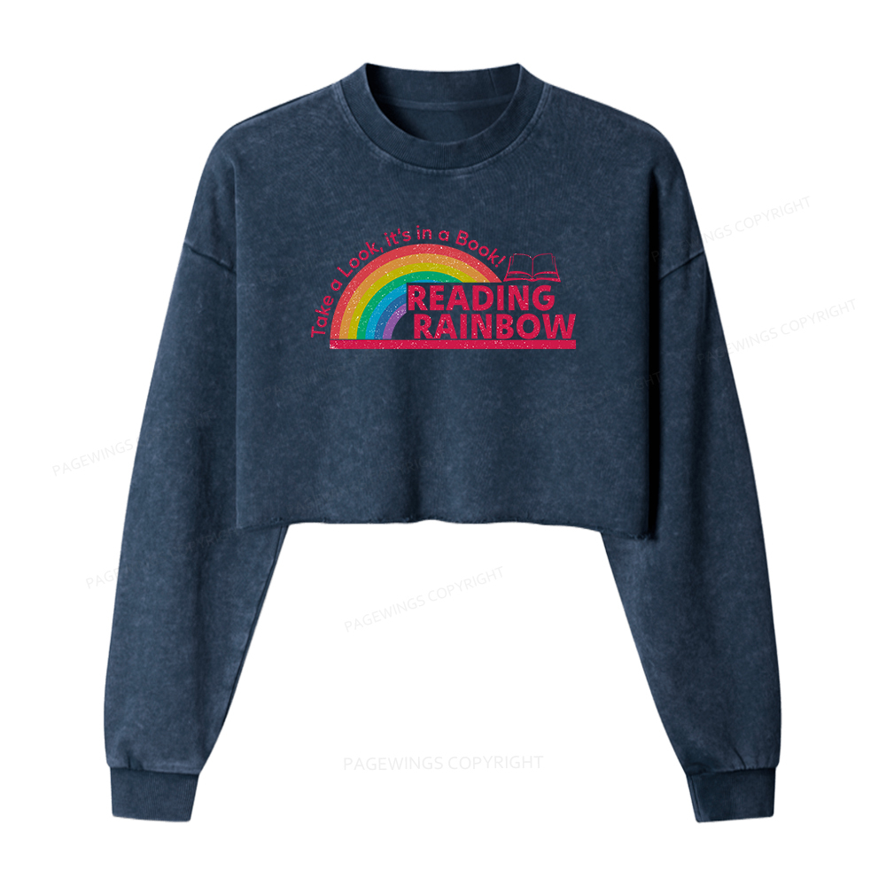 Pagewings Reading Rainbow Women Washed Crop Sweatshirt