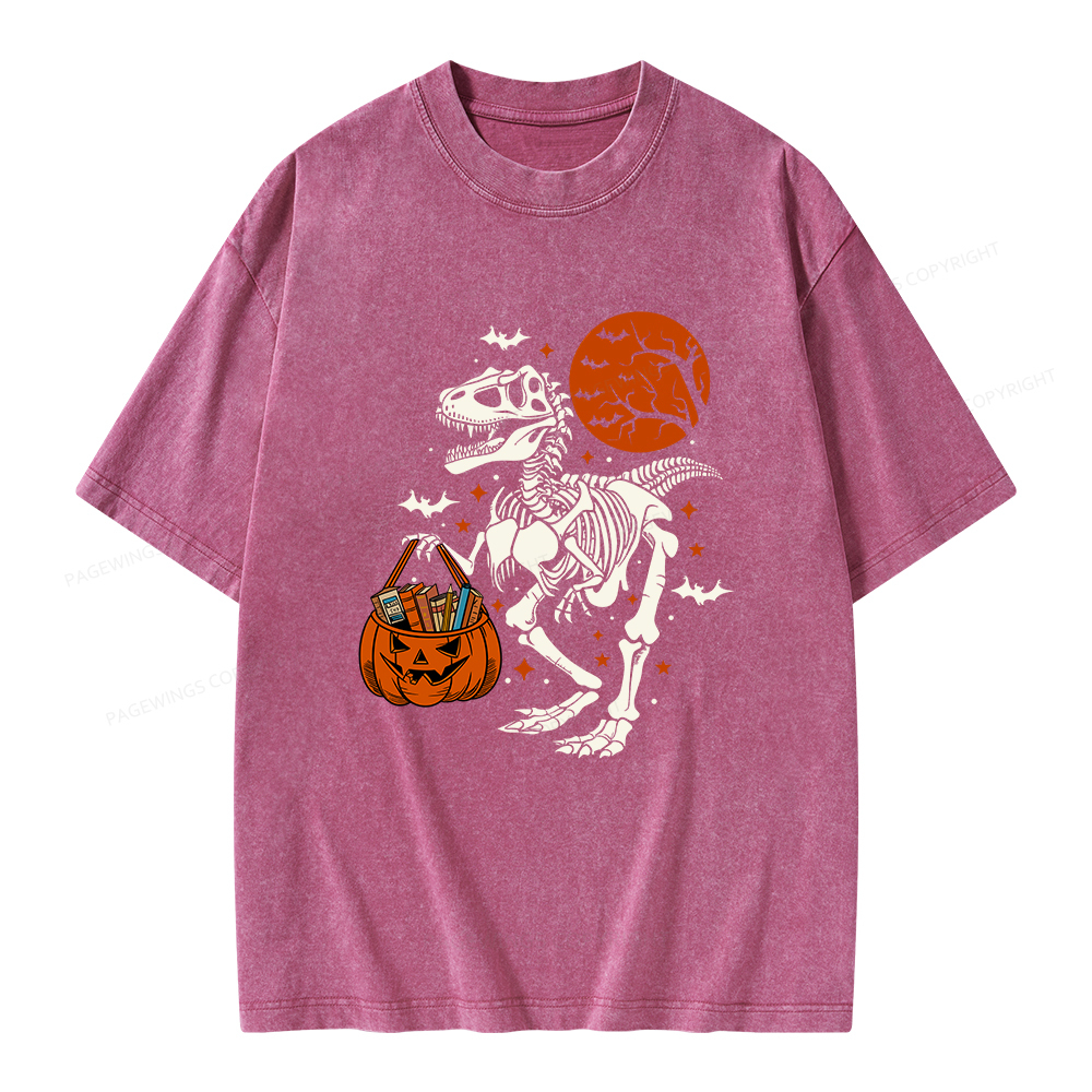 Pagewings Dinosaur Halloween Unisex Washed T-shirt