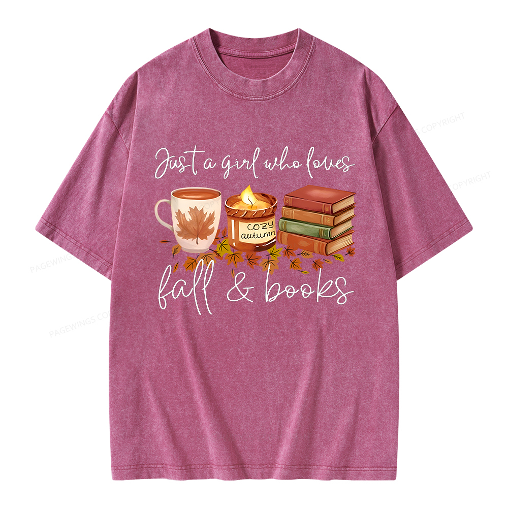 Pagewings Just A Girl Who Loves Fall&Books  Unisex Washed T-shirt