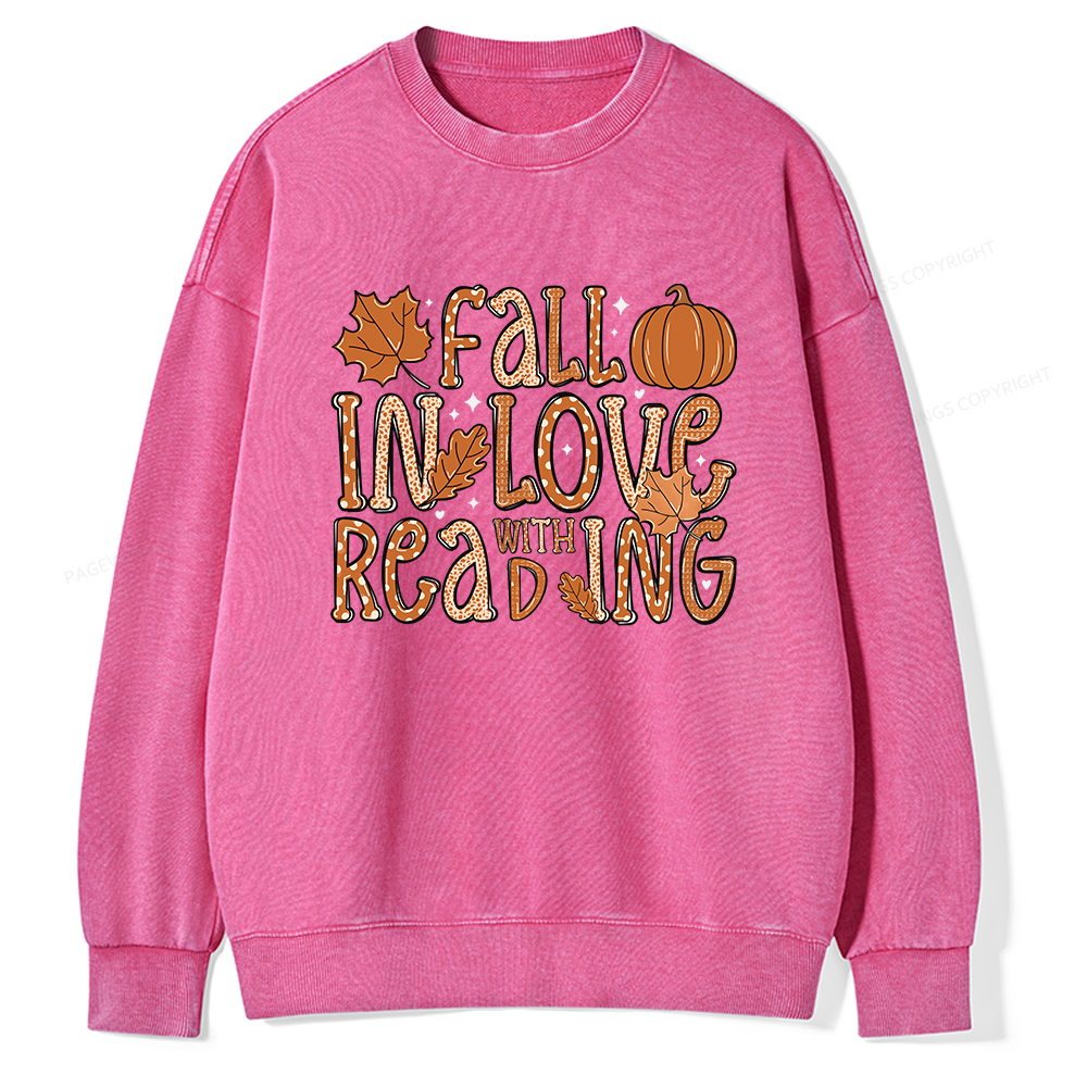 Pagewings Fall In Love With Reading Unisex Washed Sweatshirt